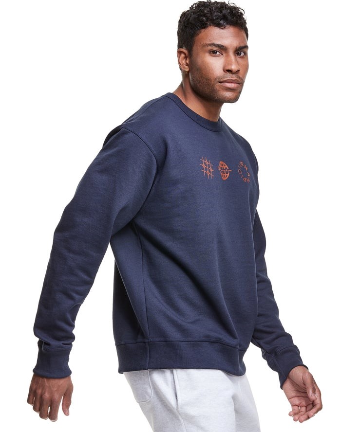 Champion Powerblend Fleece Crew Multi-Logos Tröjor Herr Marinblå | 0763915-LO