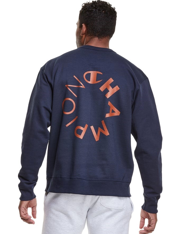 Champion Powerblend Fleece Crew Multi-Logos Tröjor Herr Marinblå | 0763915-LO