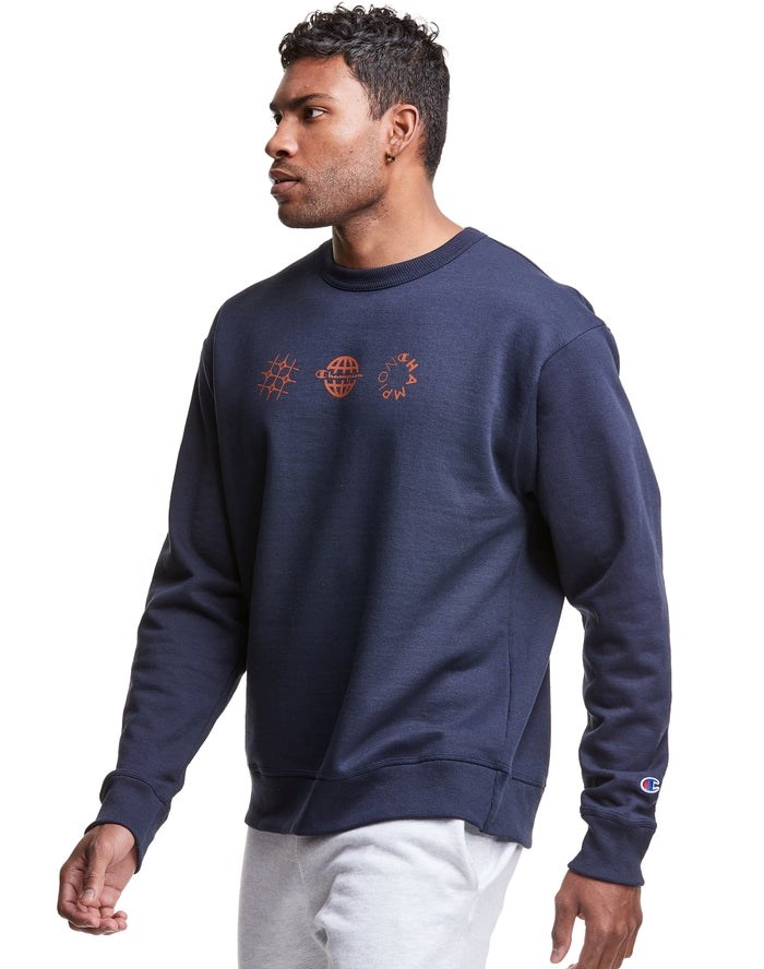 Champion Powerblend Fleece Crew Multi-Logos Tröjor Herr Marinblå | 0763915-LO