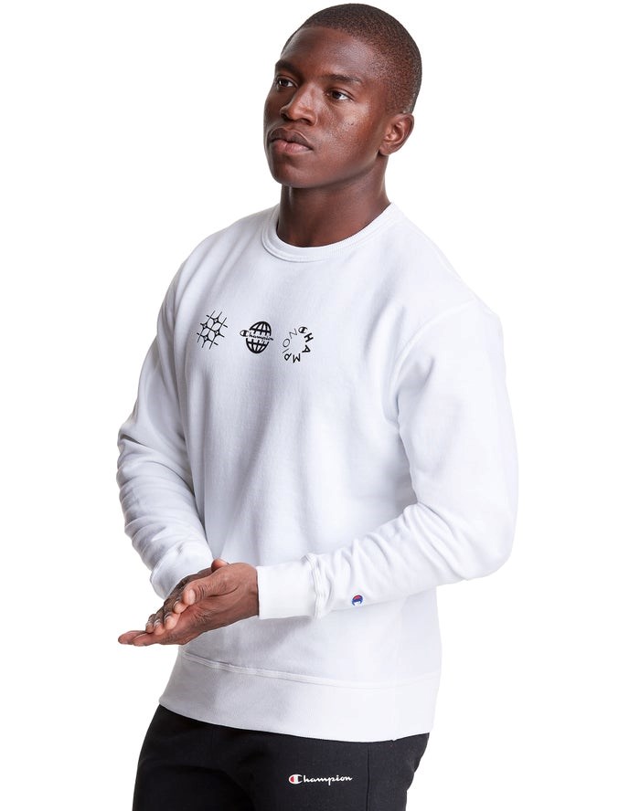 Champion Powerblend Fleece Crew Multi-Logos Tröjor Herr Vita | 3128609-YA