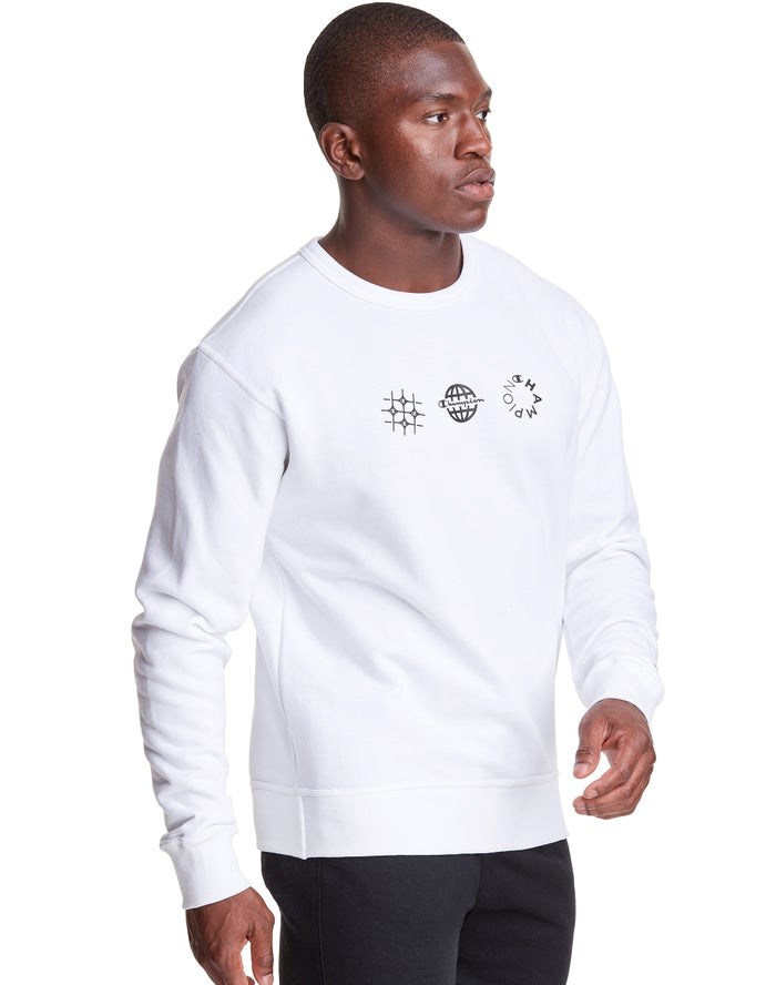 Champion Powerblend Fleece Crew Multi-Logos Tröjor Herr Vita | 3128609-YA