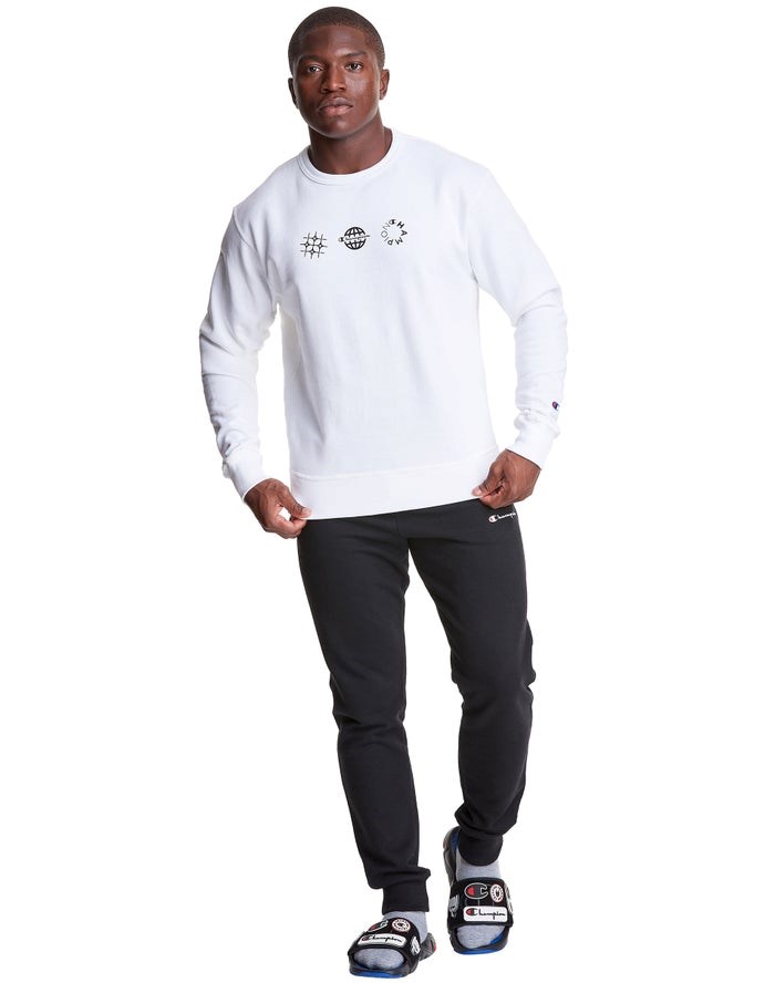 Champion Powerblend Fleece Crew Multi-Logos Tröjor Herr Vita | 3128609-YA