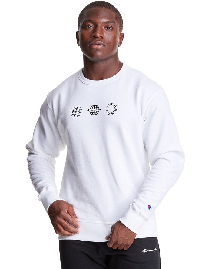 Champion Powerblend Fleece Crew Multi-Logos Tröjor Herr Vita | 3128609-YA