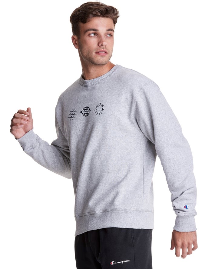 Champion Powerblend Fleece Crew Multi-Logos Tröjor Herr Grå | 8301675-SA