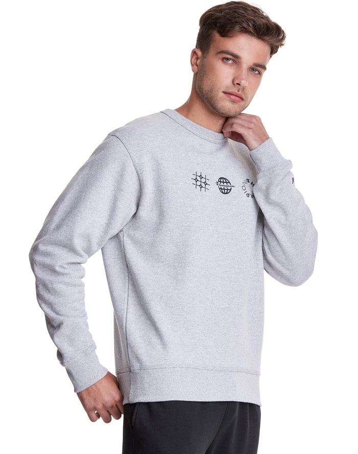 Champion Powerblend Fleece Crew Multi-Logos Tröjor Herr Grå | 8301675-SA