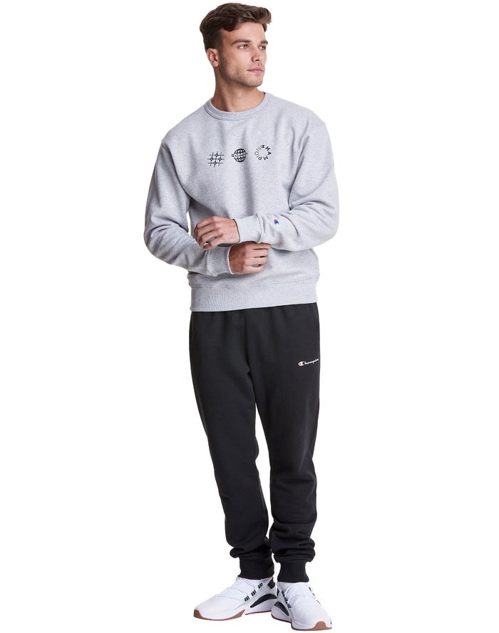 Champion Powerblend Fleece Crew Multi-Logos Tröjor Herr Grå | 8301675-SA