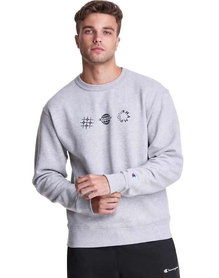 Champion Powerblend Fleece Crew Multi-Logos Tröjor Herr Grå | 8301675-SA