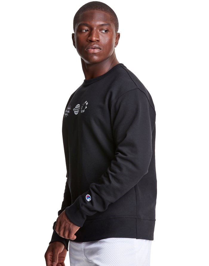 Champion Powerblend Fleece Crew Multi-Logos Tröjor Herr Svarta | 8432156-TX