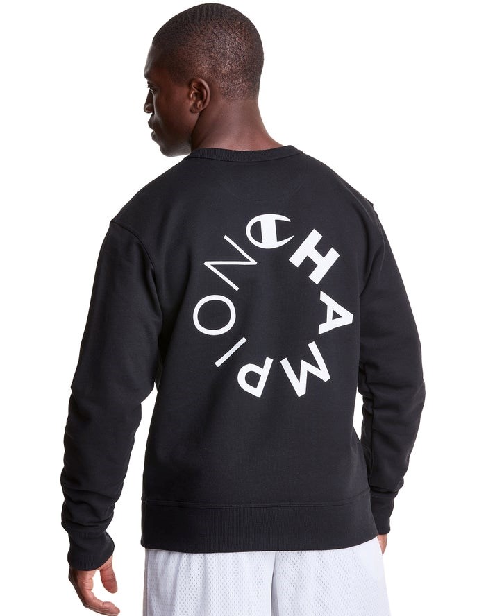 Champion Powerblend Fleece Crew Multi-Logos Tröjor Herr Svarta | 8432156-TX