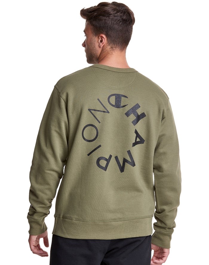 Champion Powerblend Fleece Crew Multi-Logos Tröjor Herr Olivgröna | 9386104-PW