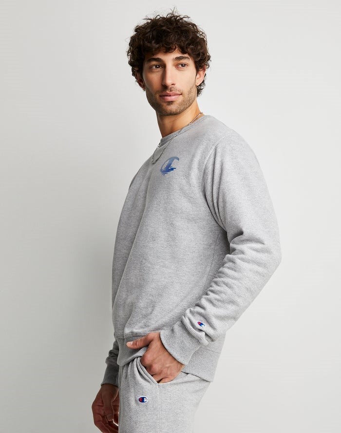 Champion Powerblend Fleece Crew Ripple Effect Graphics Tröjor Herr Grå | 9735604-KQ