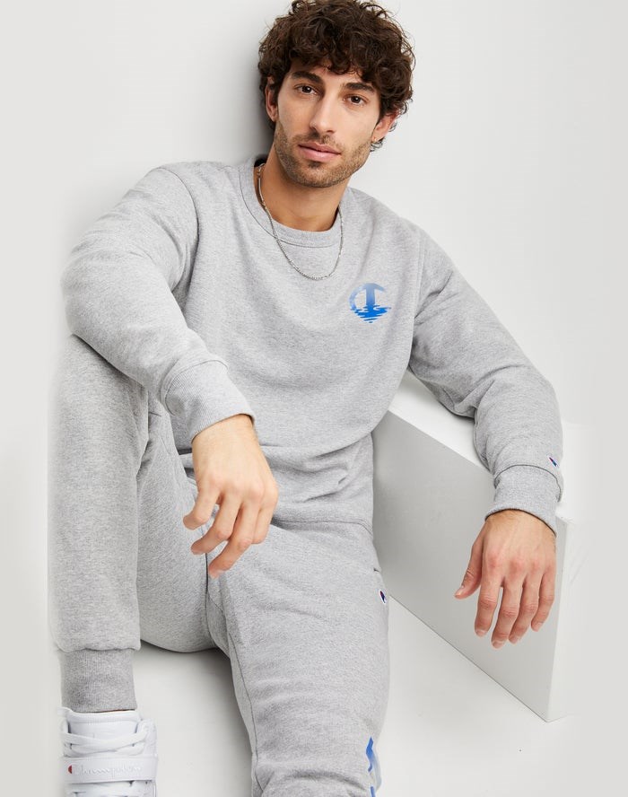 Champion Powerblend Fleece Crew Ripple Effect Graphics Tröjor Herr Grå | 9735604-KQ