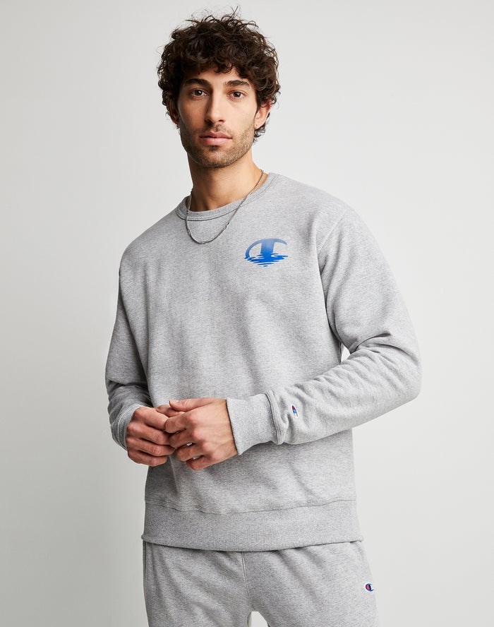 Champion Powerblend Fleece Crew Ripple Effect Graphics Tröjor Herr Grå | 9735604-KQ