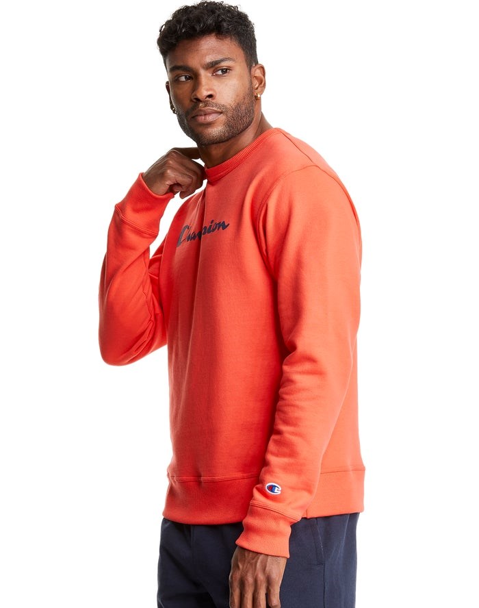 Champion Powerblend Fleece Crew Script Logo Tröjor Herr Orange | 0493251-YH