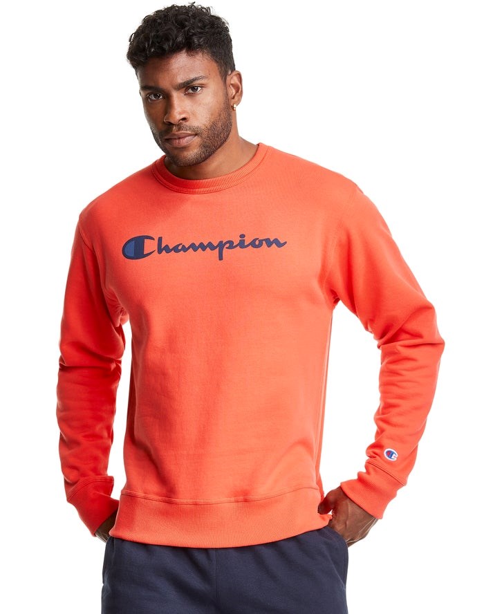 Champion Powerblend Fleece Crew Script Logo Tröjor Herr Orange | 0493251-YH