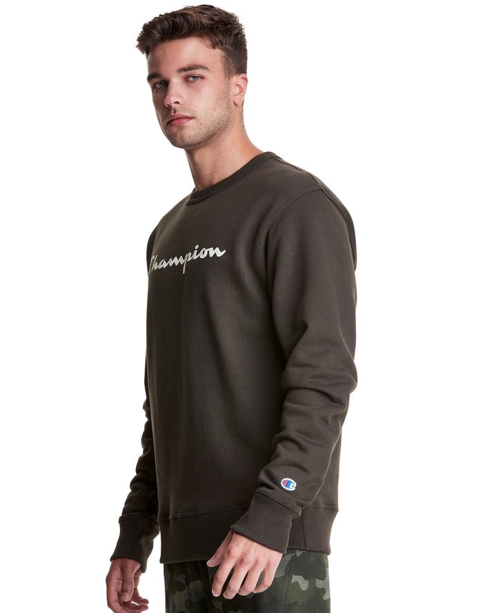 Champion Powerblend Fleece Crew Script Logo Tröjor Herr Gröna | 0786253-SB