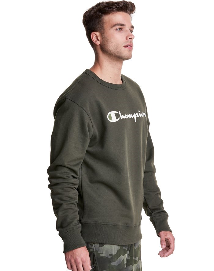 Champion Powerblend Fleece Crew Script Logo Tröjor Herr Gröna | 0786253-SB