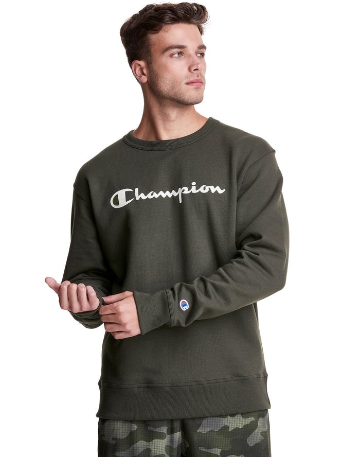 Champion Powerblend Fleece Crew Script Logo Tröjor Herr Gröna | 0786253-SB