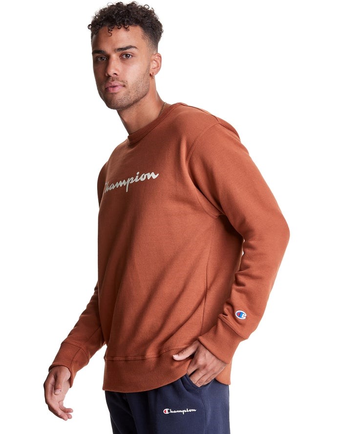 Champion Powerblend Fleece Crew Script Logo Tröjor Herr Bruna | 3095624-EC