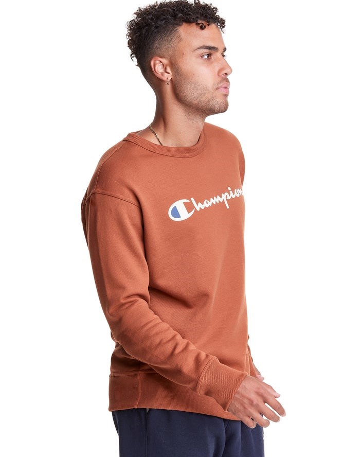 Champion Powerblend Fleece Crew Script Logo Tröjor Herr Bruna | 3095624-EC