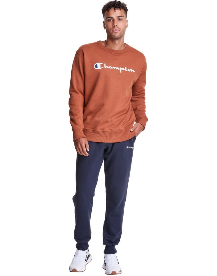 Champion Powerblend Fleece Crew Script Logo Tröjor Herr Bruna | 3095624-EC