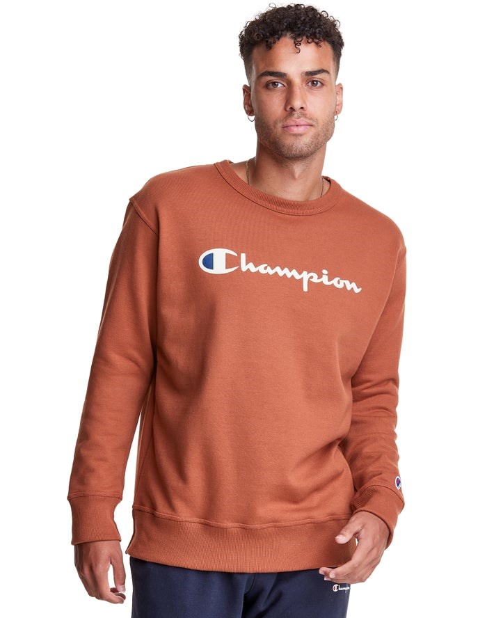 Champion Powerblend Fleece Crew Script Logo Tröjor Herr Bruna | 3095624-EC