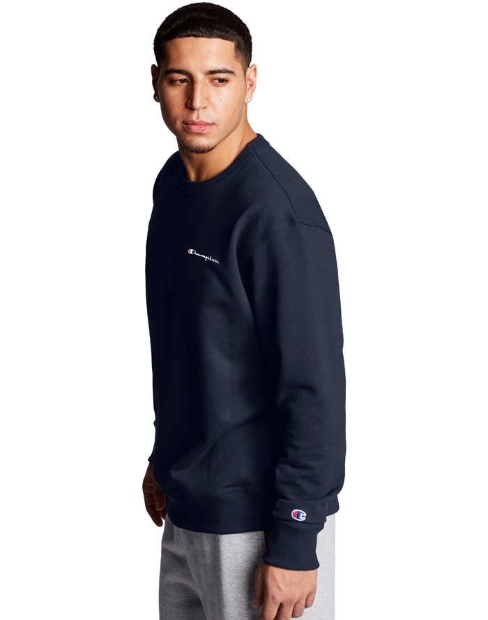 Champion Powerblend Fleece Crew Script Logo Tröjor Herr Marinblå | 3724051-JK