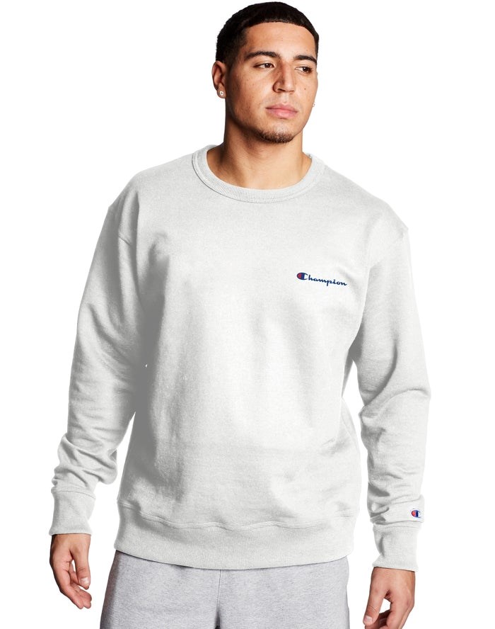 Champion Powerblend Fleece Crew Script Logo Tröjor Herr Vita | 6349782-ZW