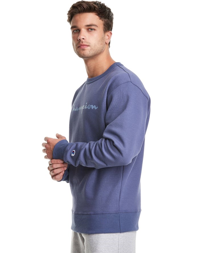 Champion Powerblend Fleece Crew Script Logo Tröjor Herr Blå | 7035294-DQ