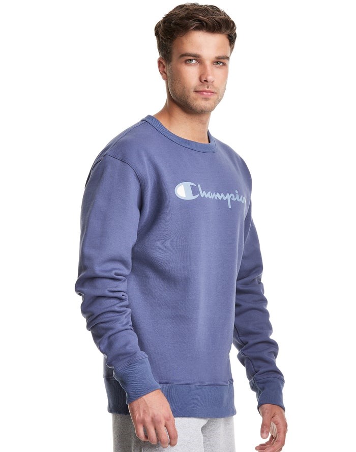 Champion Powerblend Fleece Crew Script Logo Tröjor Herr Blå | 7035294-DQ