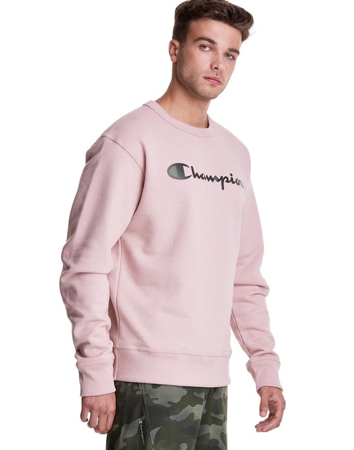 Champion Powerblend Fleece Crew Script Logo Tröjor Herr Rosa | 7405638-BM