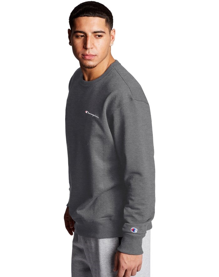 Champion Powerblend Fleece Crew Script Logo Tröjor Herr Mörkgrå | 7451089-ND