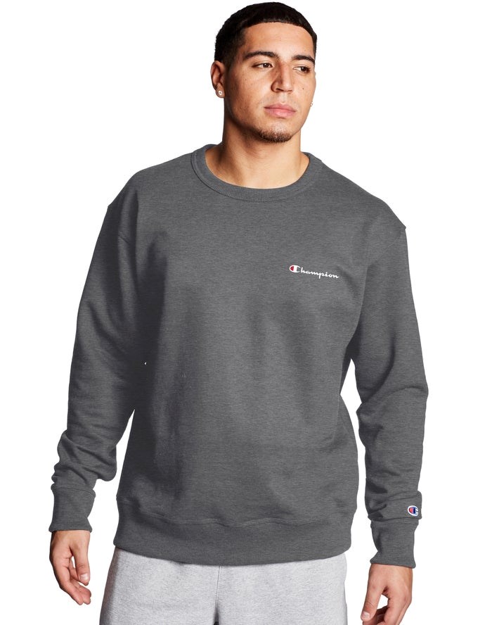 Champion Powerblend Fleece Crew Script Logo Tröjor Herr Mörkgrå | 7451089-ND