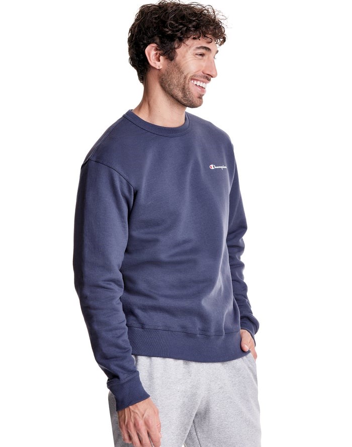 Champion Powerblend Fleece Crew Script Logo Tröjor Herr Blå | 8345701-BZ