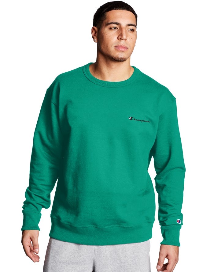 Champion Powerblend Fleece Crew Script Logo Tröjor Herr Gröna | 8407291-UB