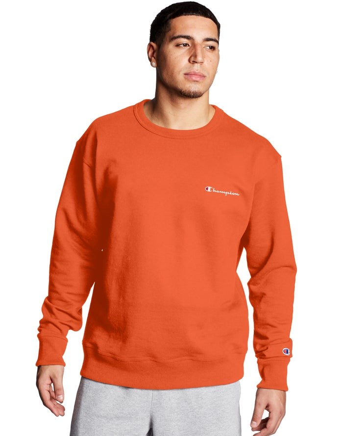 Champion Powerblend Fleece Crew Script Logo Tröjor Herr Orange | 9013768-SL