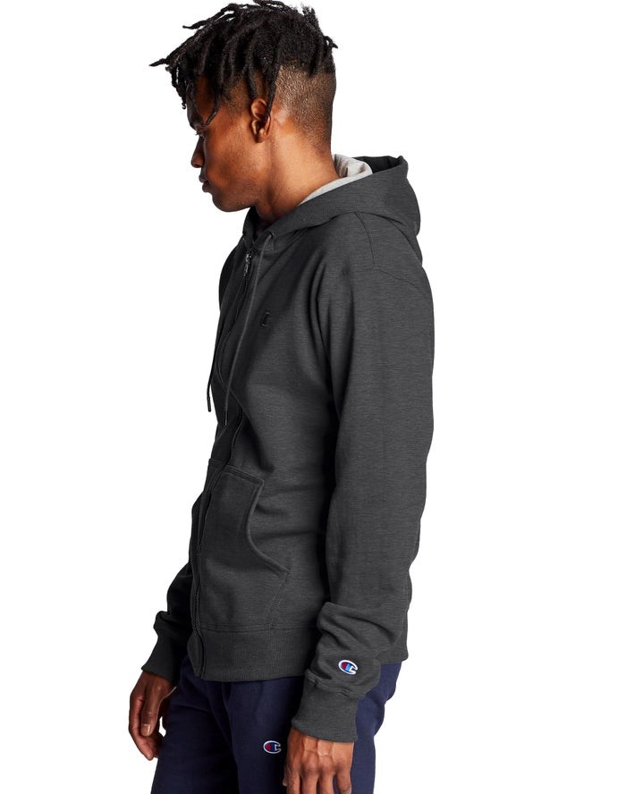 Champion Powerblend Fleece Full Zip C Logo Hoodie Herr Mörkgrå | 1075489-KS