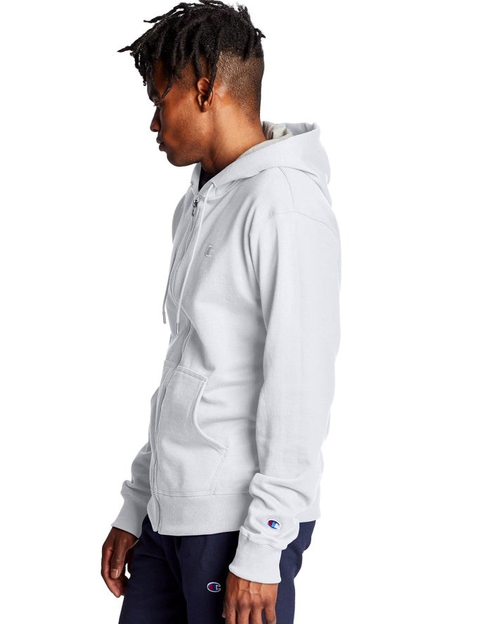 Champion Powerblend Fleece Full Zip C Logo Hoodie Herr Vita | 1368924-GY