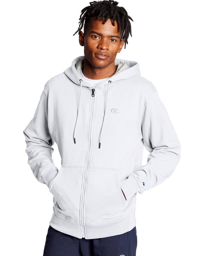 Champion Powerblend Fleece Full Zip C Logo Hoodie Herr Vita | 1368924-GY