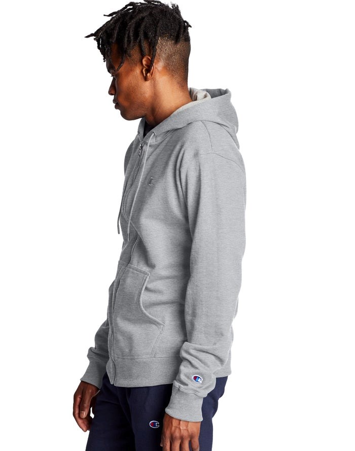 Champion Powerblend Fleece Full Zip C Logo Hoodie Herr Grå | 1406257-WX