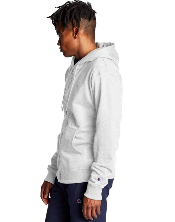 Champion Powerblend Fleece Full Zip C Logo Hoodie Herr Grå | 3718405-ME