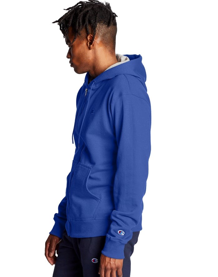 Champion Powerblend Fleece Full Zip C Logo Hoodie Herr Blå | 5824037-WF