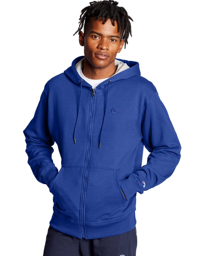 Champion Powerblend Fleece Full Zip C Logo Hoodie Herr Blå | 5824037-WF