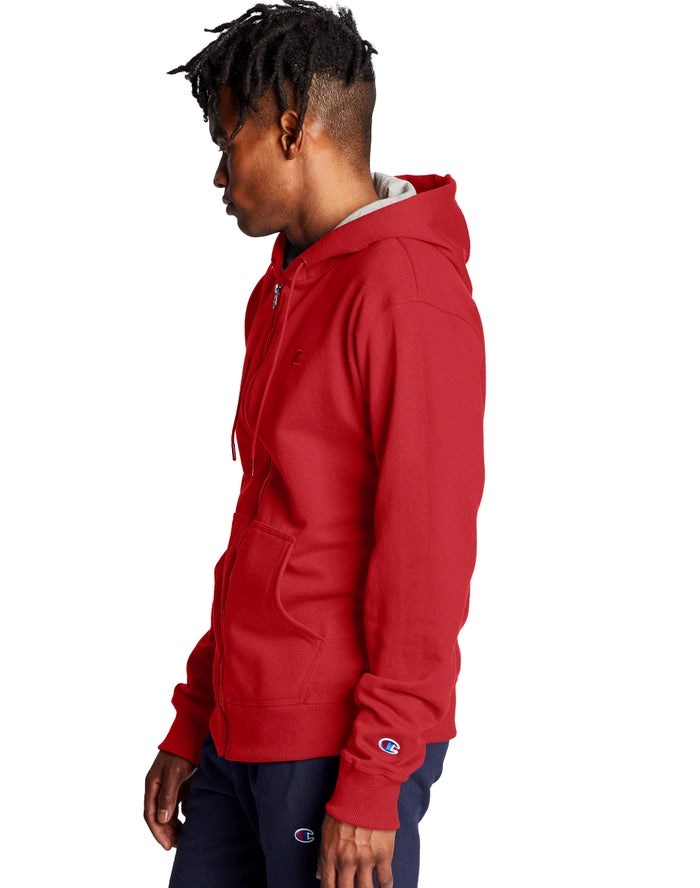 Champion Powerblend Fleece Full Zip C Logo Hoodie Herr Röda | 6235901-UK