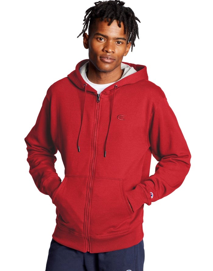 Champion Powerblend Fleece Full Zip C Logo Hoodie Herr Röda | 6235901-UK