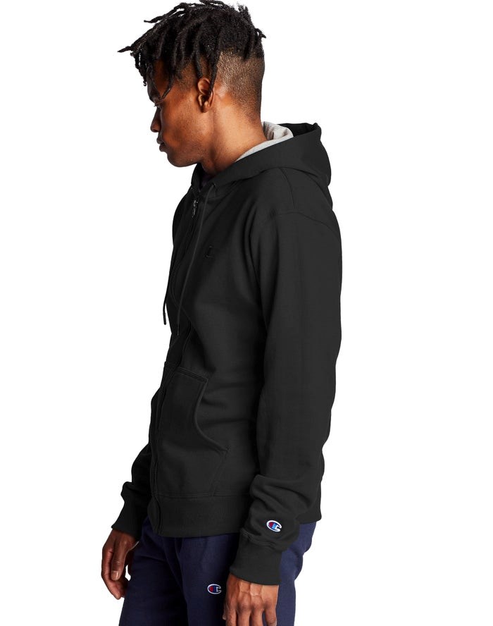 Champion Powerblend Fleece Full Zip C Logo Hoodie Herr Svarta | 8453067-CD