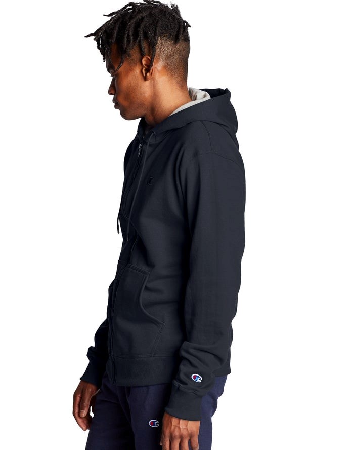 Champion Powerblend Fleece Full Zip C Logo Hoodie Herr Marinblå | 9016245-VS