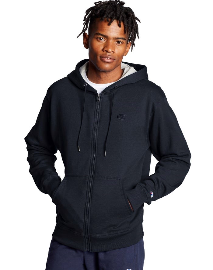 Champion Powerblend Fleece Full Zip C Logo Hoodie Herr Marinblå | 9016245-VS