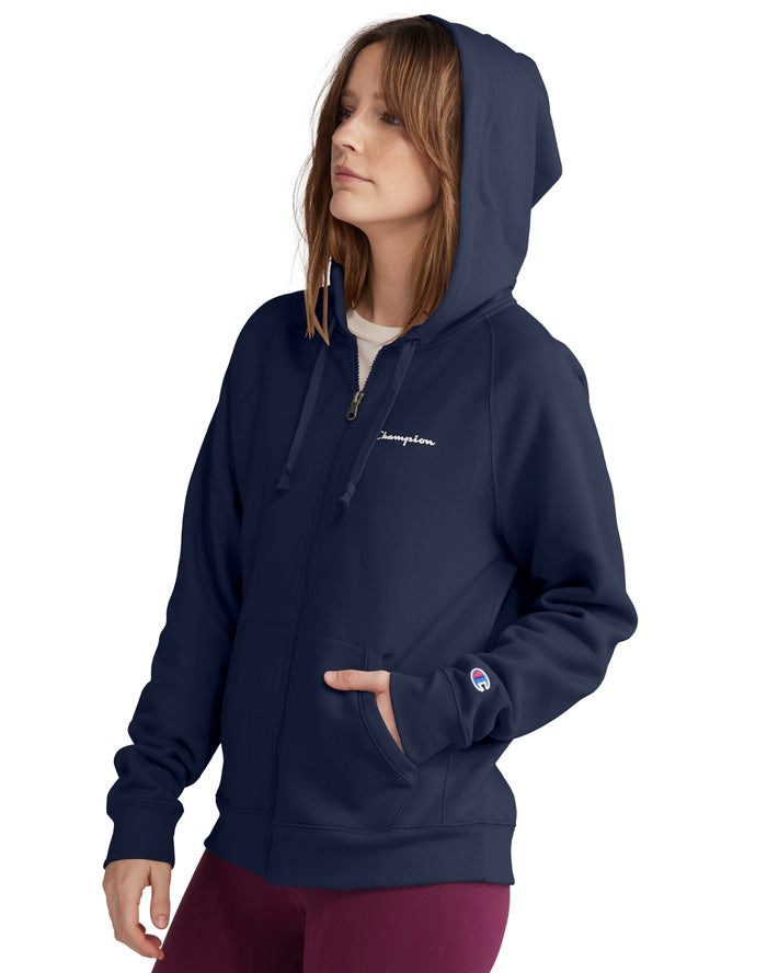 Champion Powerblend Fleece Full Zip Hoodie Dam Marinblå | 0974368-HR