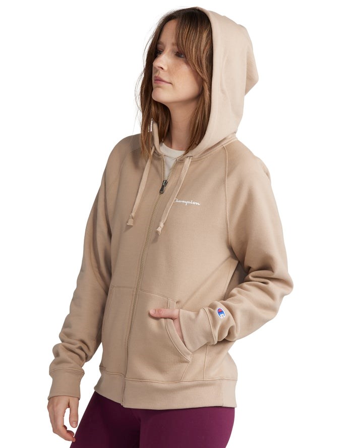 Champion Powerblend Fleece Full Zip Hoodie Dam Khaki | 7281450-EP